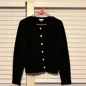 LC Lauren Conrad Black Cardigan with White Buttons
